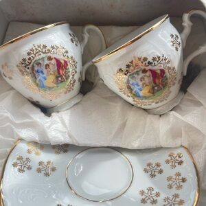 Rucni Prace Czech Republic gold and white brand new cup & saucer set stamped